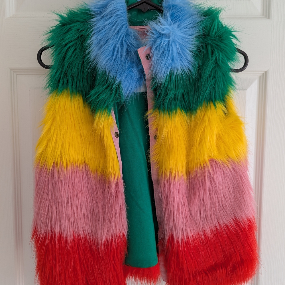 Mini Boden Colorful Faux Fur Kids Rainbow Vest